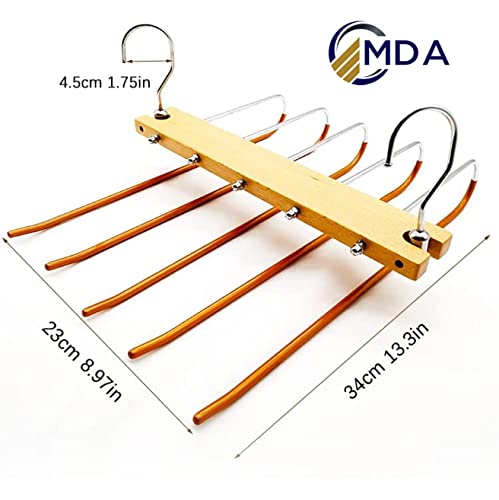 Wooden Pant Hanger - 5 Layers Space Saver - Trouser Hanger, Space-Saving 5-in-1 Trouser Hanger, Stainless Steel Extendible, Multi Hanger, Magic Hanger, Wardrobe Clothes Hanger Holder