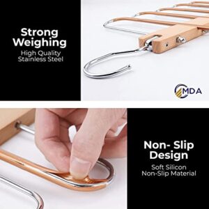 Wooden Pant Hanger - 5 Layers Space Saver - Trouser Hanger, Space-Saving 5-in-1 Trouser Hanger, Stainless Steel Extendible, Multi Hanger, Magic Hanger, Wardrobe Clothes Hanger Holder