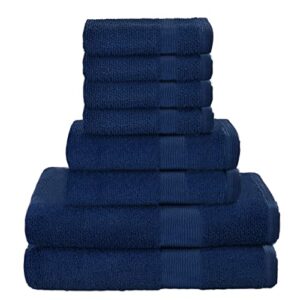 belizzi home 8 piece towel set 100% ring spun cotton, 2 bath towels 27x54, 2 hand towels 16x28 and 4 washcloths 13x13 - ultra soft highly absorbent machine washable hotel spa quality - navy blue