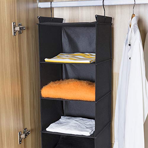 MAX Houser 6 Tier Shelf Hanging Closet Organizer, Closet Hanging Shelf with 2 Sturdy Hooks for Storage, Foldable,Black and Beige