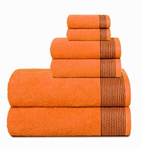 belizzi home 100% cotton ultra soft 6 pack towel set, contains 2 bath towels 28x55 inchs, 2 hand towels 16x24 inchs & 2 washcloths 12x12 inchs, compact lightweight & highly absorbant - orange