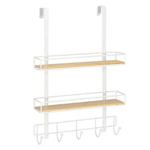 navaris over the door organizer - metal and bamboo hanging storage rack with 2 shelves and 5 hooks - shelf hanger for pantry, bathroom, closet - white