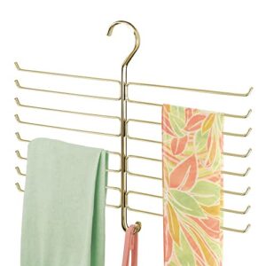 mdesign metal closet rod hanging accessory storage organizer rack for scarves, ties, yoga pants, leggings, tank tops - snag free, geometric design, 16 arms/1 hook - spira collection - soft brass