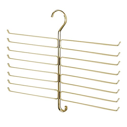 mDesign Metal Closet Rod Hanging Accessory Storage Organizer Rack for Scarves, Ties, Yoga Pants, Leggings, Tank Tops - Snag Free, Geometric Design, 16 Arms/1 Hook - Spira Collection - Soft Brass