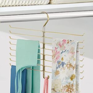 mDesign Metal Closet Rod Hanging Accessory Storage Organizer Rack for Scarves, Ties, Yoga Pants, Leggings, Tank Tops - Snag Free, Geometric Design, 16 Arms/1 Hook - Spira Collection - Soft Brass