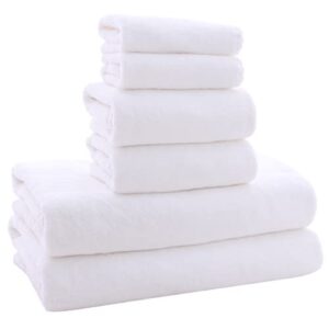 moonqueen ultra soft towel set - quick drying - 2 bath towels 2 hand towels 2 washcloths - microfiber coral velvet highly absorbent towel for bath fitness, sports, yoga, travel (white, 6 pieces)
