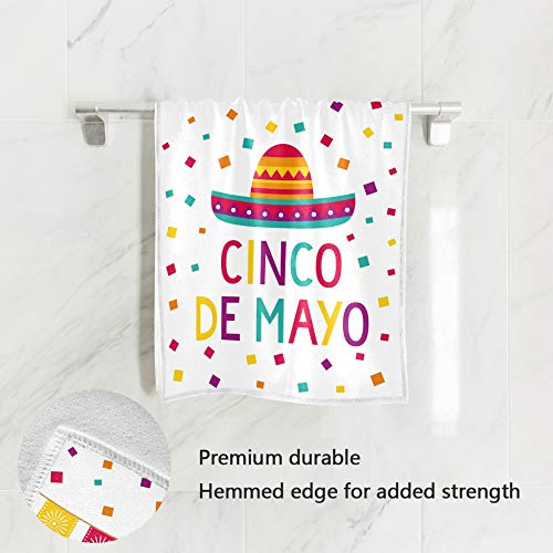 Oreayn Cinco De Mayo Hand Towel for Bathroom Kitchen Polyester and Cotton 30 x 15 inch Soft and Absorbent, Flags and Mexican Sombrero