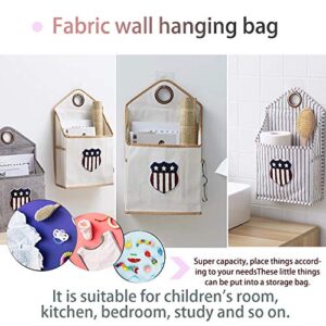 Household Wall-Hanging Storage Bags with Hook Pockets Cotton Linen Storage Basket Family Organizer Box Containers (Dark Gray)