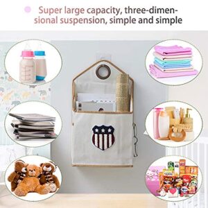 Household Wall-Hanging Storage Bags with Hook Pockets Cotton Linen Storage Basket Family Organizer Box Containers (Dark Gray)