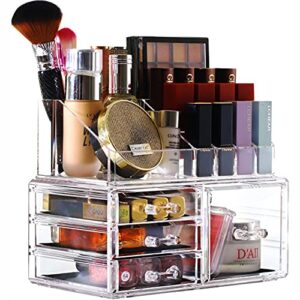 Cq acrylic Makeup Organizer Skin Care Large Clear Cosmetic Display Cases Stackable Storage Box With 5 Drawers For Vanity,Set of 2