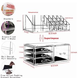 Cq acrylic Makeup Organizer Skin Care Large Clear Cosmetic Display Cases Stackable Storage Box With 5 Drawers For Vanity,Set of 2