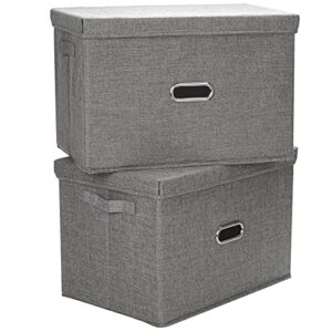 wondersen larger collapsible storage bins with lid (17.3x11.8x11.4 inch) linen fabric clothing storage box closet organizer for clothes shoes books and office stuff light weight 2 pack, grey