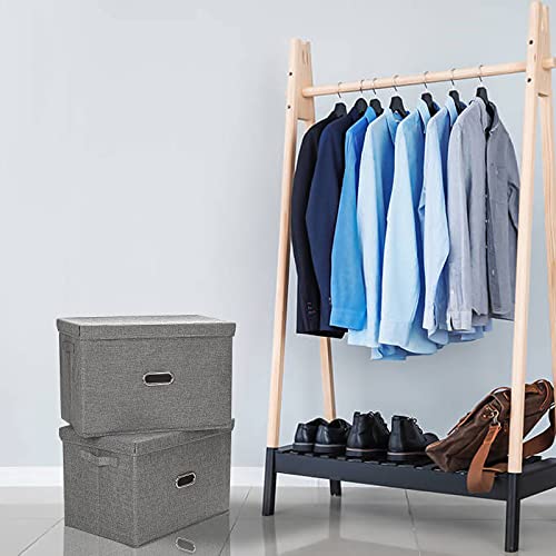 Wondersen Larger Collapsible Storage Bins with Lid (17.3x11.8x11.4 inch) Linen Fabric Clothing Storage Box Closet Organizer for Clothes Shoes Books and office stuff Light Weight 2 Pack, Grey