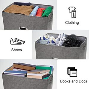 Wondersen Larger Collapsible Storage Bins with Lid (17.3x11.8x11.4 inch) Linen Fabric Clothing Storage Box Closet Organizer for Clothes Shoes Books and office stuff Light Weight 2 Pack, Grey