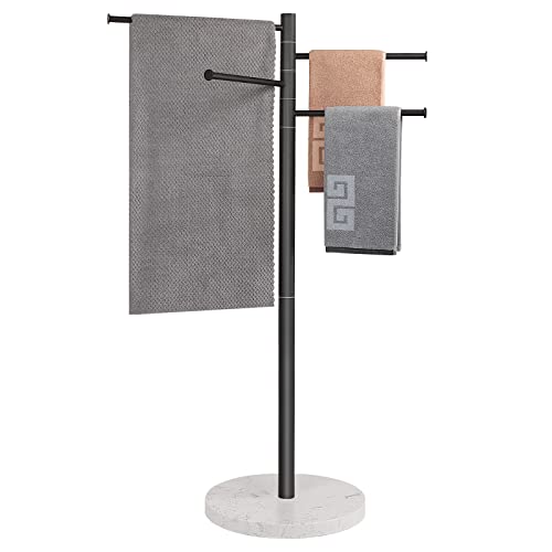 NearMoon 42 Inch Freestanding Swivel Towel Rack with Heavy Marble Base, Rustproof SUS 304 Stainless Steel Swing Out Towel Bar with 4 Arms, Towel Holder for Bathroom Bedroom (Matte Black)