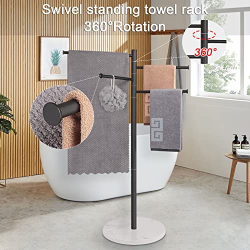 NearMoon 42 Inch Freestanding Swivel Towel Rack with Heavy Marble Base, Rustproof SUS 304 Stainless Steel Swing Out Towel Bar with 4 Arms, Towel Holder for Bathroom Bedroom (Matte Black)