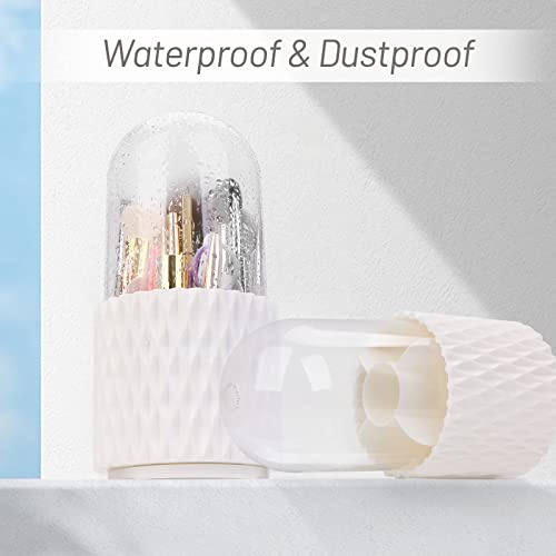 Yoseng Makeup Brush Holder Organizer with Lid,9 * 4.5" Makeup Brush Case,360 Rotating Modern Ins Style large Dustproof Makeup Brushes Organizer cups for Vanity (Water ripple- white)