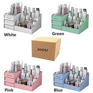 XIOU Makeup Desk Organizer with Drawers - Countertop Organizer for Cosmetics, Vanity Holder for Lipstick, Brushes, Lotions, Eyeshadow, Nail Polish and Jewelry (White)