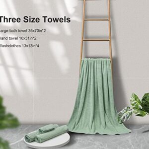 Bath Towels Set, 2 Oversized Large Towels/2 Hand Towels/4 Washcloths,600 GSM Green Towels Bathroom Sets, Quick Dry Towel Super Soft Absorbent Shower Towels Luxury Towel Set Hotel Spa Towel (8 Pack)