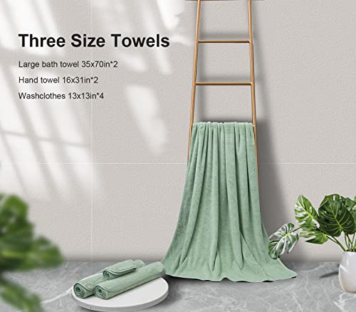 Bath Towels Set, 2 Oversized Large Towels/2 Hand Towels/4 Washcloths,600 GSM Green Towels Bathroom Sets, Quick Dry Towel Super Soft Absorbent Shower Towels Luxury Towel Set Hotel Spa Towel (8 Pack)