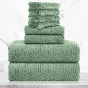 bath towels set, 2 oversized large towels/2 hand towels/4 washcloths,600 gsm green towels bathroom sets, quick dry towel super soft absorbent shower towels luxury towel set hotel spa towel (8 pack)