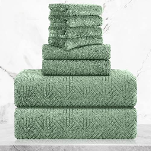 Bath Towels Set, 2 Oversized Large Towels/2 Hand Towels/4 Washcloths,600 GSM Green Towels Bathroom Sets, Quick Dry Towel Super Soft Absorbent Shower Towels Luxury Towel Set Hotel Spa Towel (8 Pack)