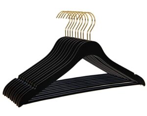 20 luxury 16.5" ultra thin space saving black wooden hangers, 360 degree swivel hook, best for suit, coat hangers shirts, blouses, pant, dress hangers black with gold hook (black, with pant bar, 20)