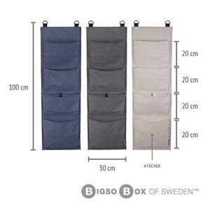 Bigso Soft Hanging Wall Storage Organizer | Hanging Storage Organizer for Closets and Bedrooms | Polyester Back of Door Storage Hanging Pockets Organizer with 4 Compartments | 11.8”x 39.4” | Grey