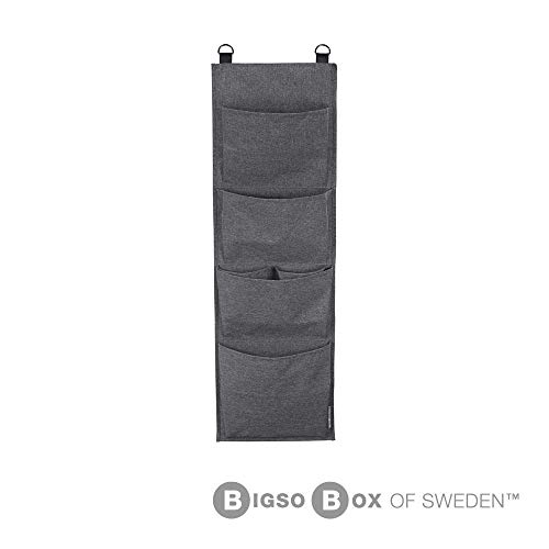 Bigso Soft Hanging Wall Storage Organizer | Hanging Storage Organizer for Closets and Bedrooms | Polyester Back of Door Storage Hanging Pockets Organizer with 4 Compartments | 11.8”x 39.4” | Grey