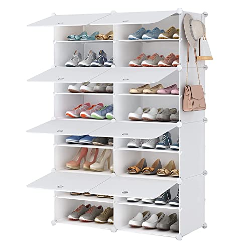 COOKA Tall Shoe Rack,8 Tiers Shoe Cabinet Boot Storage for Closet Hallway Bedroom Entryway,Space Saving White Shoe Shelf Organizer,32 Pairs Sturdy Shoe Shelf Boots Organizer