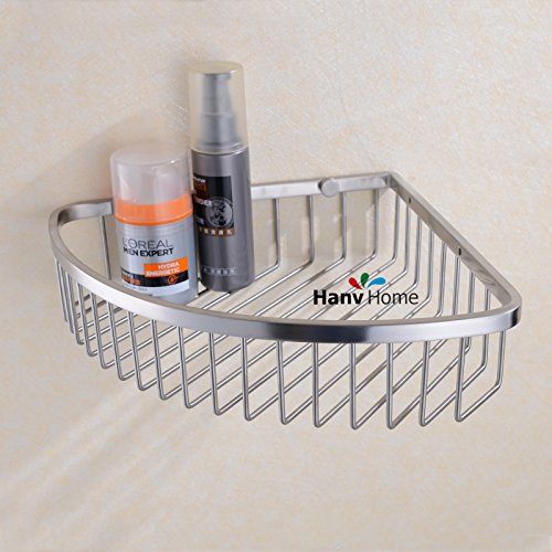 HANEBATH Corner Shower Caddy - Stainless Steel Bathroom Wall Mounted Storage, Brushed Nickel