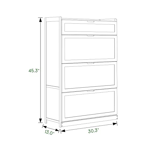 MoNiBloom 7 Tier Shoe Rack, Bamboo Shoes Heels Sneakers Storage Cabinet Organizer with Pull-Down Doors for 26-30 Pairs Entryway Hallway Living Room, Brown