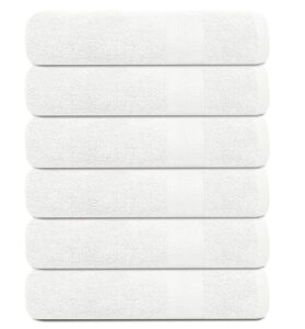 kahaf collection 100% cotton bath towel set, white 24x48 pack of 6 towels, quick dry, highly absorbent, soft feel towel, gym, spa, bathroom, shower, pool, luxury soft towels light-weight