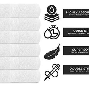 KAHAF COLLECTION 100% Cotton Bath Towel Set, White 24x48 Pack of 6 Towels, Quick Dry, Highly Absorbent, Soft Feel Towel, Gym, Spa, Bathroom, Shower, Pool, Luxury Soft Towels Light-Weight