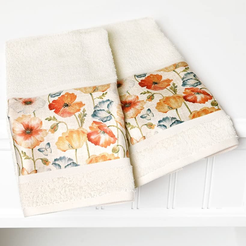 Floral Watercolor Hand Towels Set for The Bathroom or Kitchen - Set of 2