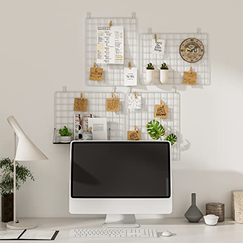 Wall Grid Panel Wire Wall Grid 2 Pack with Accessories, Room Decor Aesthetic Wall Decor, Picture & Phote Board, Wall Hanging Ins Art Display Grid Panel for Decor & Storage, Wall Storage Organizer