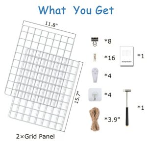 Wall Grid Panel Wire Wall Grid 2 Pack with Accessories, Room Decor Aesthetic Wall Decor, Picture & Phote Board, Wall Hanging Ins Art Display Grid Panel for Decor & Storage, Wall Storage Organizer