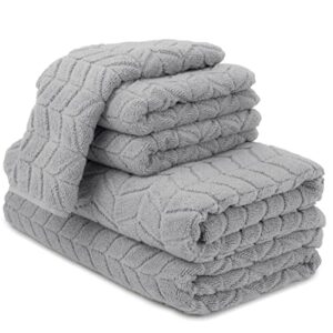 alusa home ultra soft & plush 700 gsm luxury bath towels | 100% zero-twist, long-staple cotton | remarkably absorbent & extra large | 6 piece towel set (pewter grey)