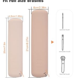 FERYES Large Travel Makeup Brush Holder, Magnetic Anti-fall Out Silicon Portable Cosmetic Face Brushes Holder, Soft and Sleek Makeup Tools Organizer for Travel- (8.27 * 2.36 * 1.57)