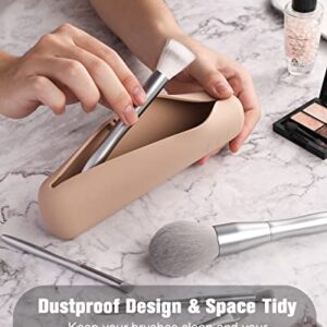 FERYES Large Travel Makeup Brush Holder, Magnetic Anti-fall Out Silicon Portable Cosmetic Face Brushes Holder, Soft and Sleek Makeup Tools Organizer for Travel- (8.27 * 2.36 * 1.57)