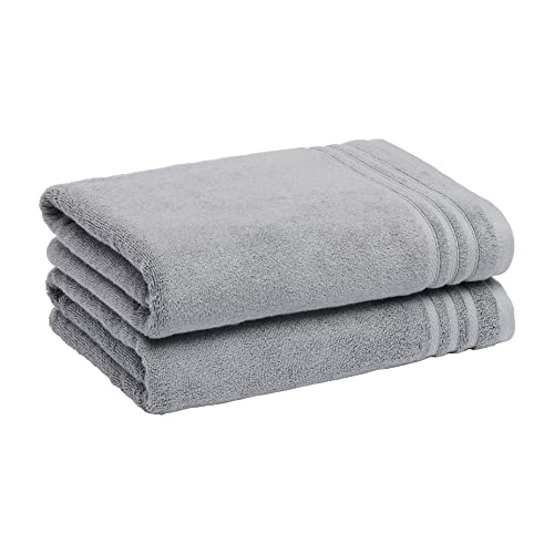 Amazon Basics Cotton Bath Towels, Made with 30% Recycled Cotton Content - 2-Pack, Blue Gray