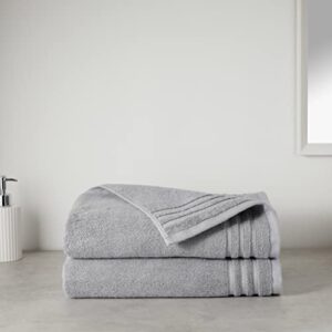 Amazon Basics Cotton Bath Towels, Made with 30% Recycled Cotton Content - 2-Pack, Blue Gray