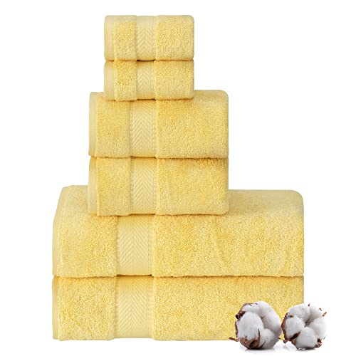 TEXTILOM 100% Turkish Cotton 6 Pcs Bath Towel Set, Luxury Bath Towels for Bathroom, Soft & Absorbent Bathroom Towels Set (2 Bath Towels, 2 Hand Towels, 2 Washcloths)- Yellow