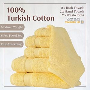 TEXTILOM 100% Turkish Cotton 6 Pcs Bath Towel Set, Luxury Bath Towels for Bathroom, Soft & Absorbent Bathroom Towels Set (2 Bath Towels, 2 Hand Towels, 2 Washcloths)- Yellow