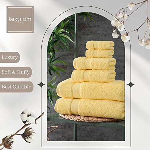 TEXTILOM 100% Turkish Cotton 6 Pcs Bath Towel Set, Luxury Bath Towels for Bathroom, Soft & Absorbent Bathroom Towels Set (2 Bath Towels, 2 Hand Towels, 2 Washcloths)- Yellow