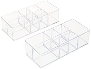 idesign divided bathroom vanity organizer for bathroom, kitchen, bedroom, office, set of 2, 7" x 3" x 5", clear
