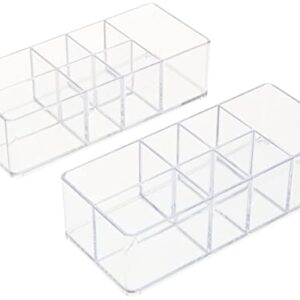 iDesign Divided Bathroom Vanity Organizer for Bathroom, Kitchen, Bedroom, Office, Set of 2, 7" x 3" x 5", Clear