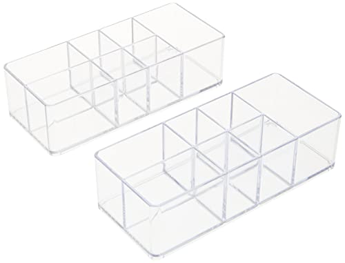 iDesign Divided Bathroom Vanity Organizer for Bathroom, Kitchen, Bedroom, Office, Set of 2, 7" x 3" x 5", Clear