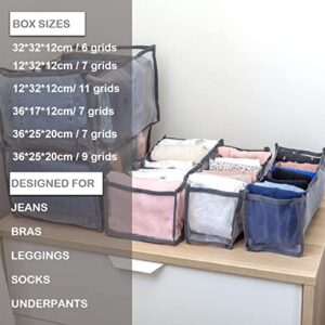 PACKLINER - Pack of 6 Wardrobe Clothes Organizer (Grey) - Foldable Clothes Organizer - An Ideal Washable Drawer Organizers for Clothing Mesh Clothes, Jeans, T-Shirts & Much More