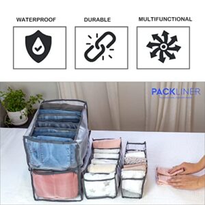 PACKLINER - Pack of 6 Wardrobe Clothes Organizer (Grey) - Foldable Clothes Organizer - An Ideal Washable Drawer Organizers for Clothing Mesh Clothes, Jeans, T-Shirts & Much More